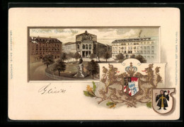 Passepartout-Lithographie München, Gärtnerplatz Mit Denkmal Aus Der Vogelschau, Wappen, Kindl  - Autres & Non Classés