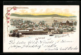 Lithographie Ebersbach I. Sa., Panorama Mit Blick Auf Güterzugwaggons  - Ebersbach (Löbau/Zittau)