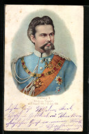 Lithographie Portrait Von Ludwig II. Von Bayern In Uniform  - Familles Royales