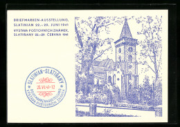 AK Slatinany, Briefmarken-Ausstellung 22. - 29. Juni 1941, Kirche  - Tschechische Republik