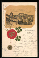 Lithographie Nürnberg, Teilansicht, Siegel Mit Kleeblättern  - Nürnberg