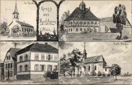 CPA Ruchheim Ludwigshafen Am Rhein, Evangelische Kirche, Schloss, Katholische Kirche, Pfarrhaus, Post - Autres & Non Classés