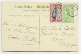 CONGO BELGE ENTIER 5C CARTE LEOPOLDVILLE + 10C MATADI POUR BELGIQUE - Enteros Postales