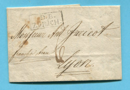 Faltbrief Von Zürich Nach Lyon 1805 - Gestempelt D.B. Zürich - ...-1845 Vorphilatelie