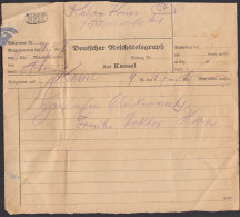 Deutscher Reichstelegraph Telegramm 1927 Amt Kassel  (26250 - Autres & Non Classés