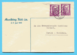 Brief Von Rüti Nach Zürich 1938 - Absender: Musiktag Rüti 2. /3. Juli 1938 - Covers & Documents