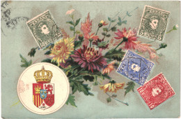 CPA Carte Postale Espagne Des Fleurs Et Timbres Poste Imprimés Sur La Carte 1906  VM80982 - Francobolli (rappresentazioni)