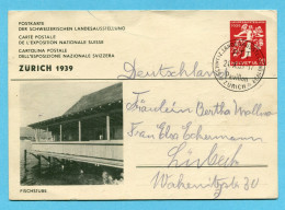 Postkarte Schweiz. Landesausstellung Zürich 1939 Nach Lübeck - Bild: Fischstube - Postwaardestukken
