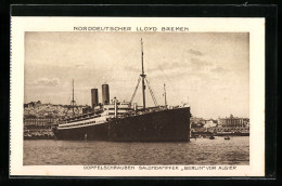 AK Algier, Passagierschiff, Doppelschrauben-Salondampfer Berlin Liegt Vor Anker, Blick Auf Küste  - Steamers