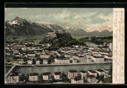 AK Salzburg, Ortsansicht Mit Fluss Und Burg  - Autres & Non Classés