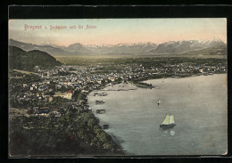 AK Bregenz Am Bodensee, Ortsansicht Mit Schiffen Auf Dem See U. Alpen  - Autres & Non Classés