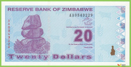Voyo ZIMBABWE 20 Dollars 2009 P95 B186a AA UNC - Zimbabwe