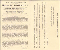 Doodsprentje / Image Mortuaire Honoré Burggraeve - Vanacker - Taillieu - Langemark 1866-1955 - Décès