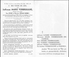 Doodsprentje / Image Mortuaire Marie Verbrugghe - Durnez - Zonnebeke Ieper 1875-1954 - Todesanzeige