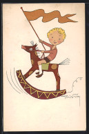 AK Kleiner Junge Mit Fahne Auf Seinem Schaukelpferd  - Used Stamps