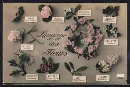 AK Blumensprache, Langage Des Fleurs, Paar Im Rosenkranz  - Autres & Non Classés