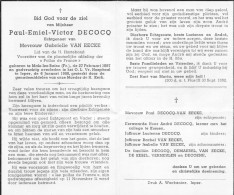 Doodsprentje / Image Mortuaire Paul Decocq - Van Eecke - Malo-les-Bains Ieper 1897-1955 - Todesanzeige