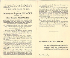 Doodsprentje / Image Mortuaire Eugenie Vyncke - Verfaillie - Geluwe Ieper 1870-1954 - Décès