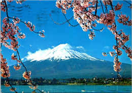 21-5-2024 (5 Z 45) Japan (posted To Australia From HONG KONG In 1983) UNESCO - Mt Fuji (and Blossom Trees) - Fleurs