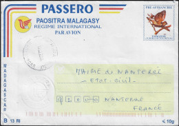 Madagascar 2009. Entier Postal Pour La France, Inscription B13RI. Oiseau, Terpsiphone, Tchitrea Mutata Mutata - Papegaaien, Parkieten