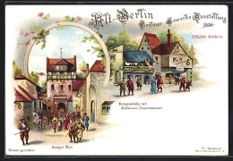 Lithographie Berlin, Gewerbe-Ausstellung 1896, Georgen-Thor, Georgenstrasse Mit Kaufmanns Bauernmuseum  - Ausstellungen