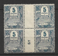 GUYANE - MILLESIMES - TIMBRES-TAXE N°15  (1905) 5c Bleu Bloc De 4 - Neufs