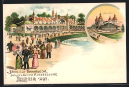 Lithographie Leipzig, Sächsisch-Thüringische Industrie & Gewerbe Ausstellung 1897, Hauptrestaurant & Wiener Cafe  - Expositions