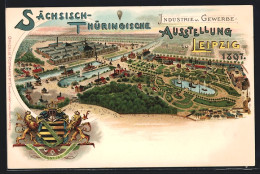 Lithographie Leipzig, Sächsisch-Thüringische Industrie- U. Gewerbe-Ausstellung 1897, Gelände Aus Der Vogelschau  - Ausstellungen