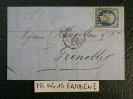 FRANCE   LETTRE  1861  ROUEN A GRENOBLE  + N° 14 BELLE MARGE   +AFF. INTERESSANT+DP10 - 1849-1876: Klassieke Periode