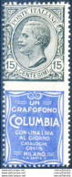 Regno. Pubblicitari. "Columbia" 15 C. 1924. - Autres & Non Classés