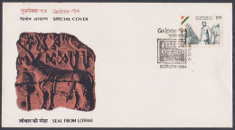 Inde India 1994 Special Cover Archaeology, Archaeological Artifact, Bull, Cattle, Seal, Horse?, Pictorial Postmark - Brieven En Documenten