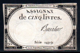 538-Assignat De 5 Livres E L'An 2 Beurlier Série 14319 - Assignate