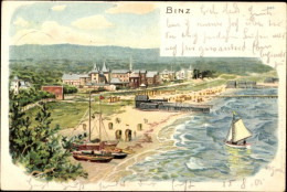 Lithographie Seebad Binz Auf Rügen, Strandpartie, Anlegestelle - Sonstige & Ohne Zuordnung