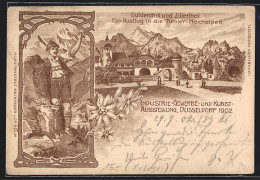 Lithographie Düsseldorf, Industrie U. Gewerbe-Ausstellung 1902, Suldenthal U. Zillerthal, Mann In Nationaltracht  - Exhibitions