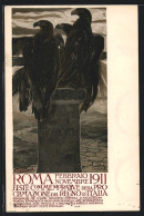 Künstler-AK Rome, Fêtes Commemoratives De La Proclamation Du Royaume D`Italie 1911, Krönung Des Königs  - Exposiciones