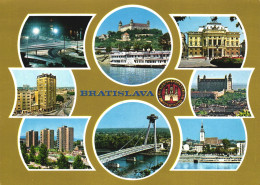 BRATISLAVA, ARCHITECTURE, BRIDGE, EMBLEM, MULTIPLE VIEWS, POOL, SHIP, SLOVAKIA, POSTCARD - Slovacchia