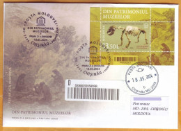2024 Moldova FDC „From The Museums’ Patrimony” Fossils The Cave Bear (Ursus Spelaeus) (block) - Moldavie