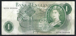 Great Britain Bank Of England 1 Pound Banknote P-374g Serial #BZ08 953099 Sign. J. B. Page 1960-1977 Circulated + GIFT - 1 Pound