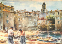 Cpsm Cpm 83 SAINT-TROPEZ. Le Port De La Ponche Par Rogle. Pêcheurs Et Leurs Filets De Pêche - Saint-Tropez