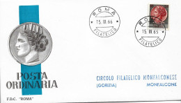 Fdc Roma: SIRACUSANA L. 130 (1966); Viaggiata; Annullo Filatelico Roma - FDC