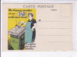 PUBLICITE : Fonderie Des Ateliers Du Rhône - Cuisinière FAR- Très Bon état - Werbepostkarten
