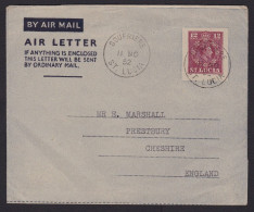 St Lucia: Stationery Aerogramme To UK, 1952, King George VI, KGVI, Cancel Soufriere, Air Letter (minor Crease) - St.Lucia (...-1978)