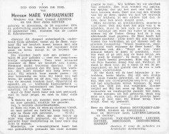 Doodsprentje / Image Mortuaire Marie Vanhauwaert - Lievens Geysen - Moorslede Ingelmunster 1874-1961 - Todesanzeige
