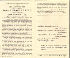 Doodsprentje / Image Mortuaire Irma Burggraeve - Nuytten - Langemark Ieper 1894-1957 - Overlijden