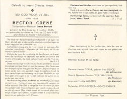 Doodsprentje / Image Mortuaire Hector Coene - Devos - Elverdinge Ieper 1886-1957 - Décès