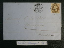 FRANCE  LETTRE  1860  PARIS A  LA FERTé A MORLAIX  +N°14 LOS.  CACHET K  +AFF. INTERESSANT+DP10 - 1849-1876: Classic Period