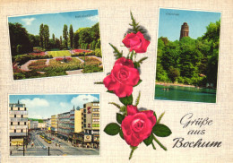 BOCHUM, ARCHITECTURE, BOAT, CARS, FOUNTAIN, LAKE, MULTIPLE VIEWS, PARK, TOWER, TRAM, ROSES, GERMANY, POSTCARD - Bochum