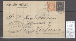 France -Lettre Paris Pour La Havane - Cuba - Affranchissement Mixte Ceres - Sage - 1878 - Schiffspost