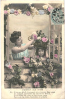 CPA Carte Postale  France L'enfant Aux Roses Une Fillette ,panier De Fleurs Sur Sa Tête  Et Sa Maman 1906  VM81005 - Escenas & Paisajes