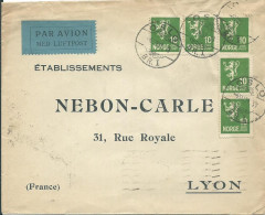 NORVEGE LETTRE PAR AVION 50c OSLO POUR LYON (  RHONE ) DE 1931 + CACHET TRANSIT PARIS GARE DU NORD AVION  LETTRE COVER - Cartas & Documentos